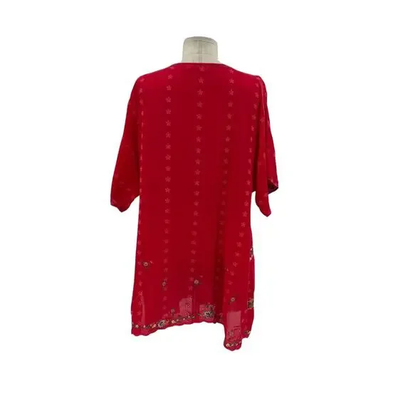 Johnny Was Daisy Eyelet Tunic‎ Top Short Sleeve Embroidered Red Size PL Petites - Picture 6 of 8
